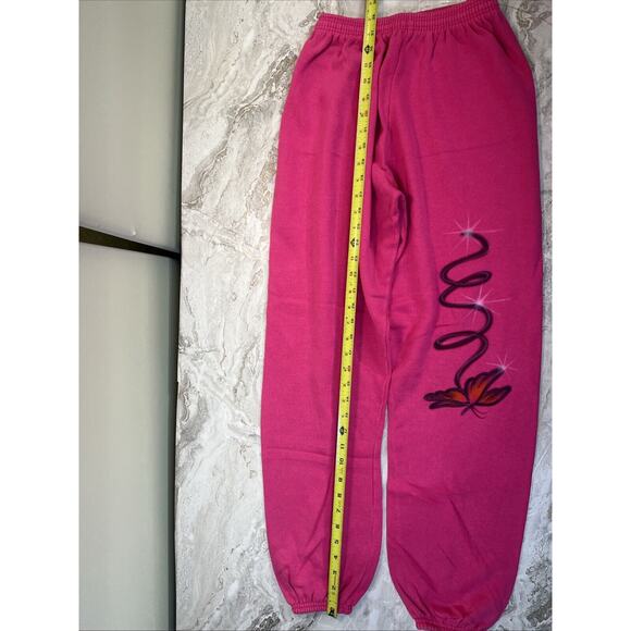 Vtg Small‎ 90’s Sweatpants Custom Butterfly Graphic Airbrush Hot Pink Joggers - Picture 5 of 6
